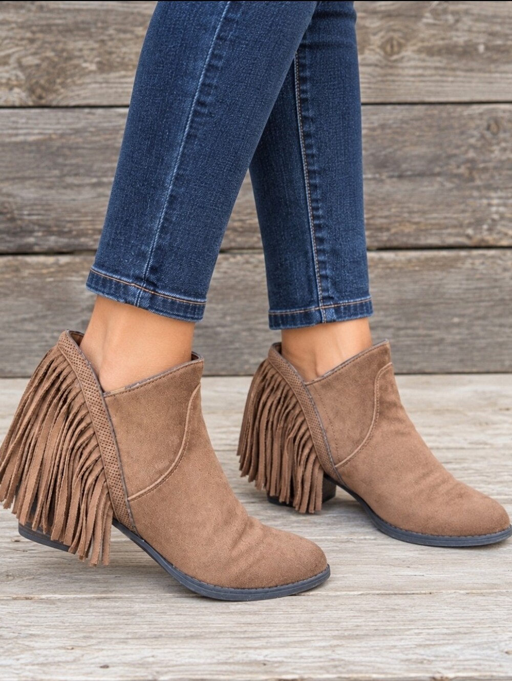 Faded Glory Hula Y2K Western Boho Fringe Block Heel Ankle Booties 6M